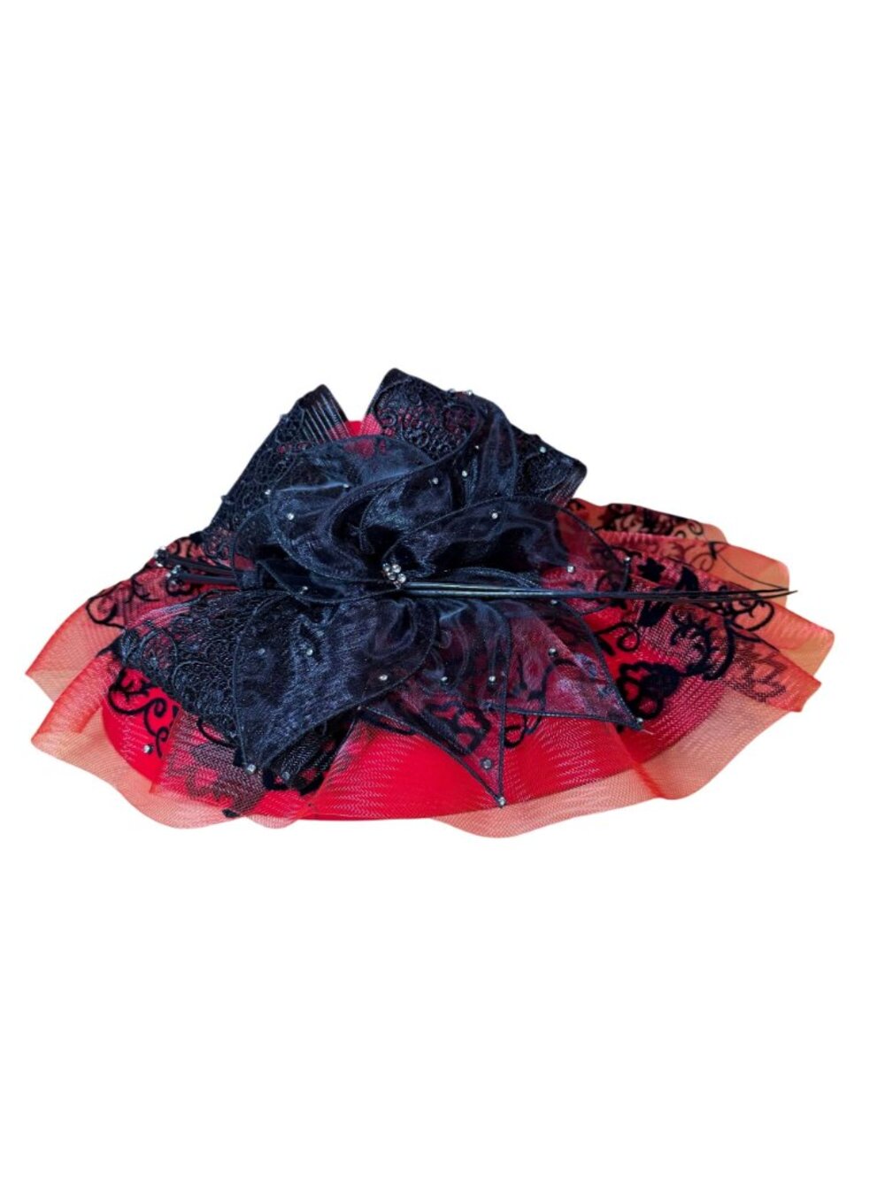Ms Divine Elegant Red & Black Lace Wide Brim Hat Derby Church NEW - Picture 2 of 11